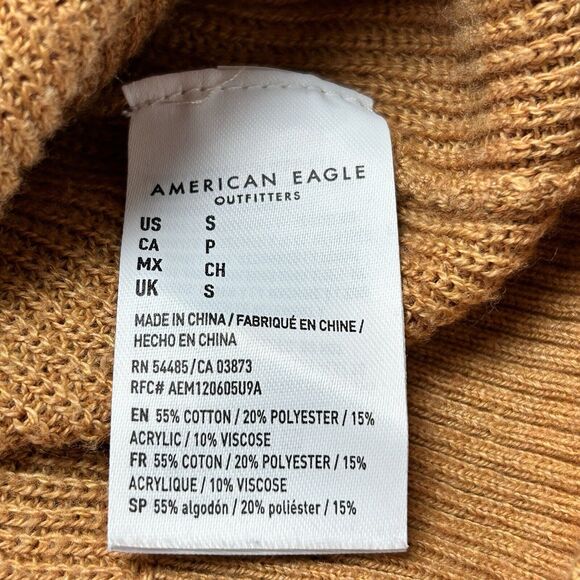 American Eagle Small Sweater Mustard Yellow Button V Neck Striped Dolman Sleeve - Picture 7 of 14